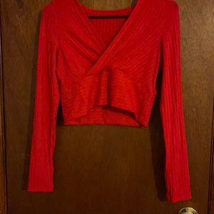 SHEIN:Long Sleeve Rib-Knit Cropped Top
